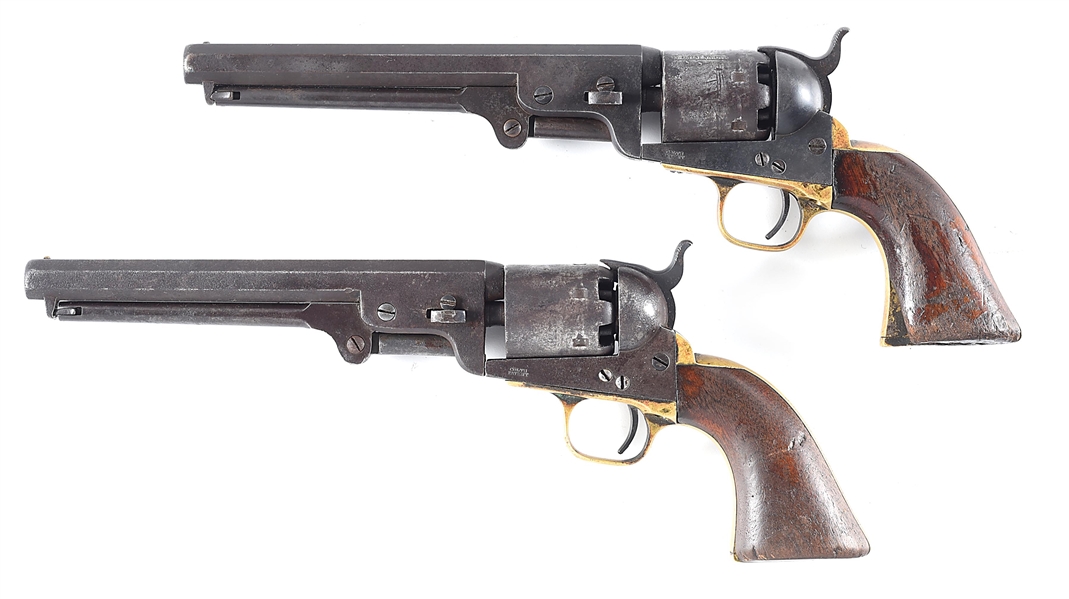 (A) HISTORIC BRACE OF COLT MODEL 1851 NAVY PERCUSSION REVOLVERS INSCRIBED TO MEDAL OF HONOR RECIEPIENT JOHN HUNTERSON, 3RD PA CAV.