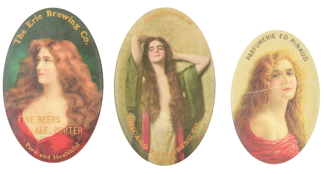 COLLECTION OF 3: ADVERTISING POCKET MIRRORS.
