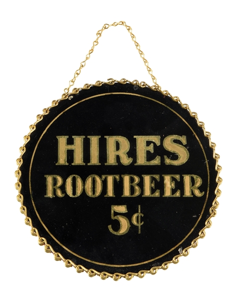 HIRES ROOT BEER REVERSE PAINTED GLASS 5¢ SIGN