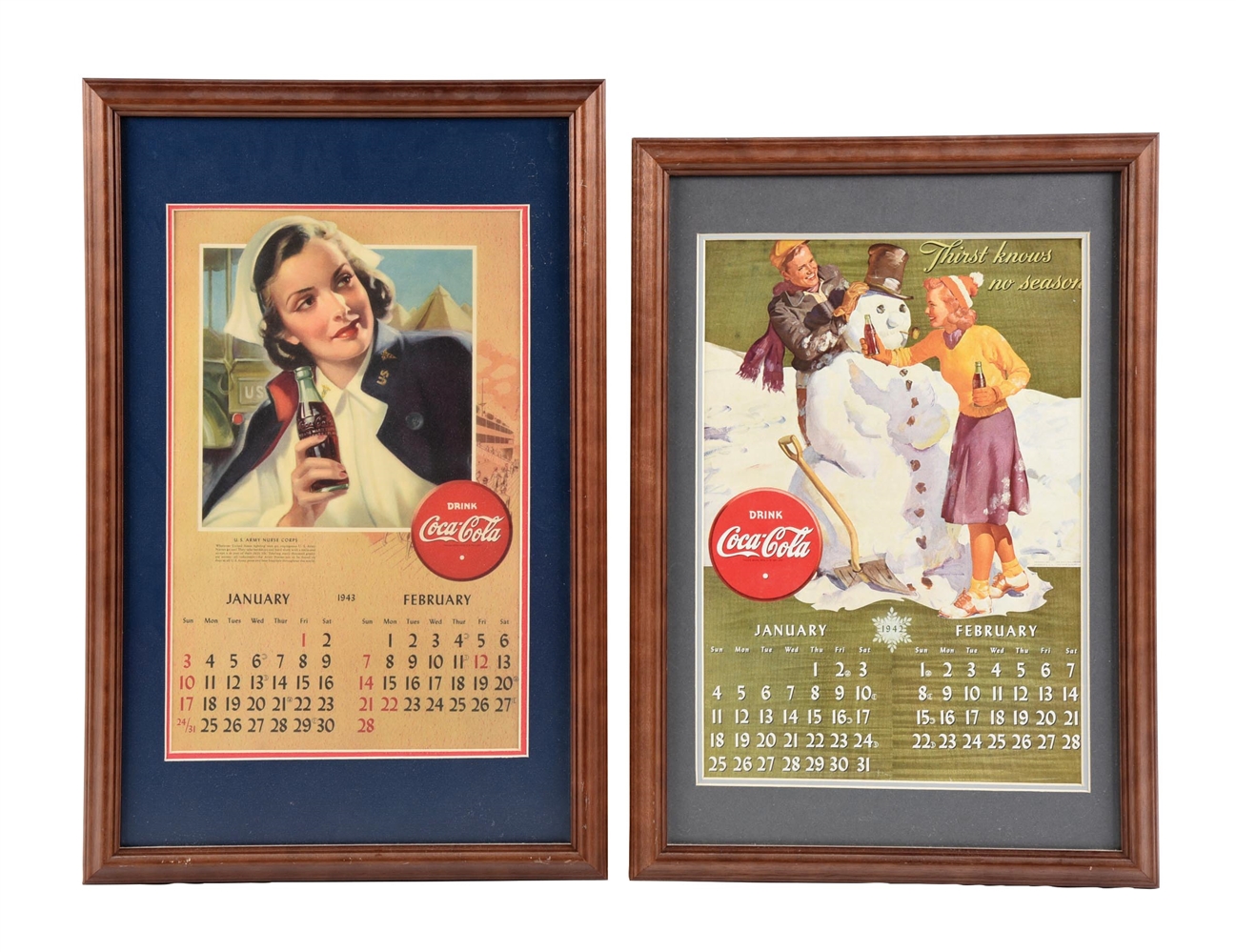 COLLECTION OF 2 "DRINK COCA-COLA" PAPER LITHOGRAPHED CALENDARS