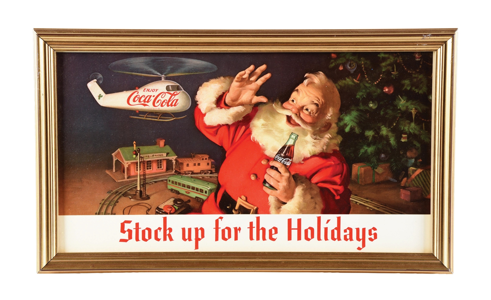 COCA-COLA "STOCK UP FOR THE HOLIDAYS" PAPER LITHOGRAPH W/ CHRISTMAS-RELATED GRAPHIC