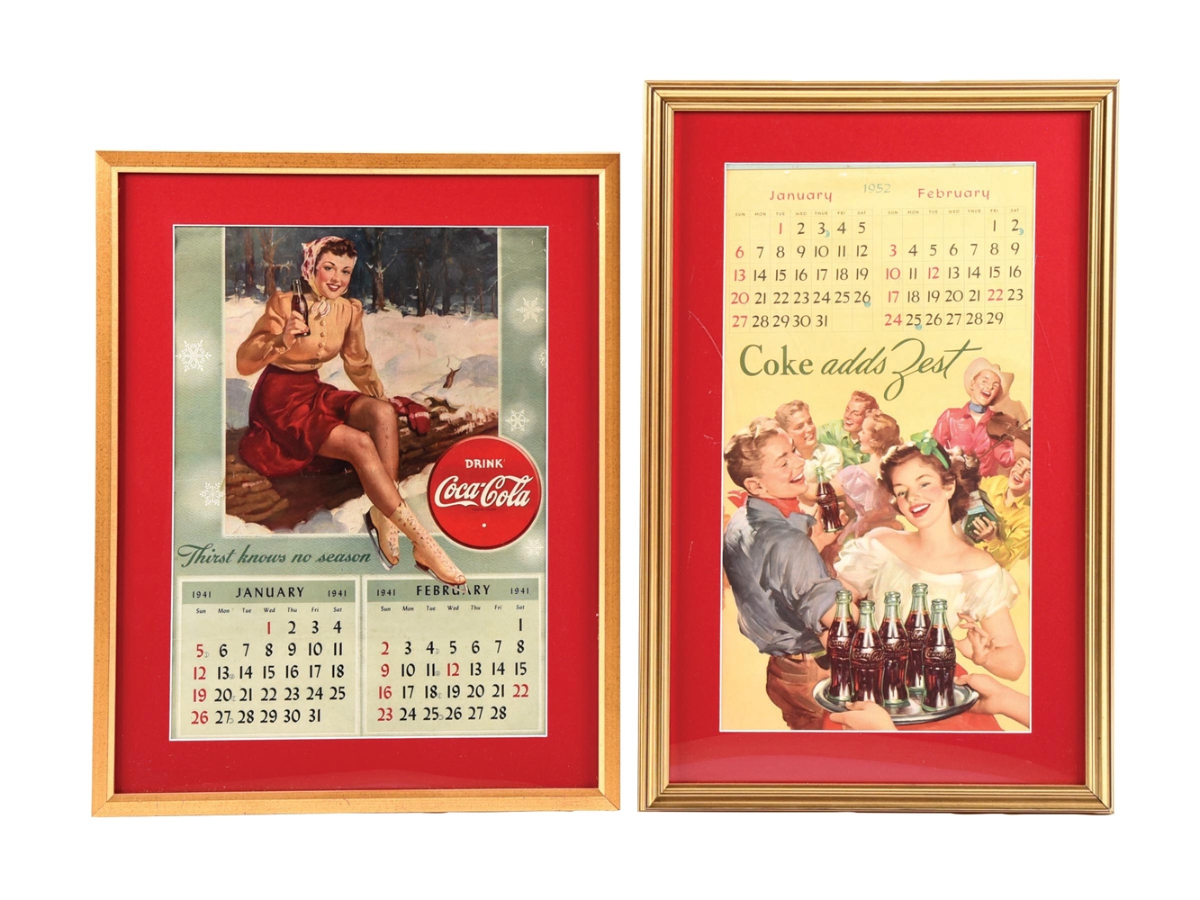 COLLECTION OF 2 COCA-COLA PAPER LITHOGRAPHED CALENDARS