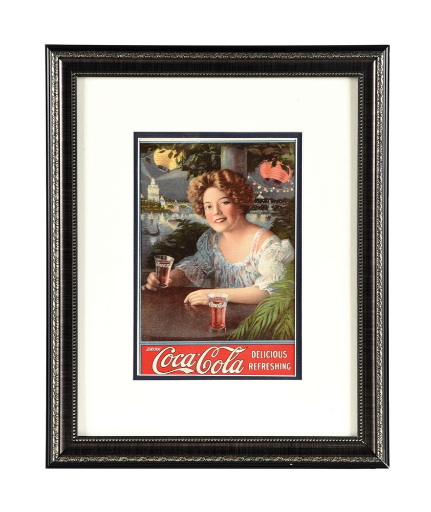 "DRINK COCA-COLA DELICIOUS AND REFRESHING" PAPER LITHOGRAPH W/ BEAUTIFUL WOMAN GRAPHIC