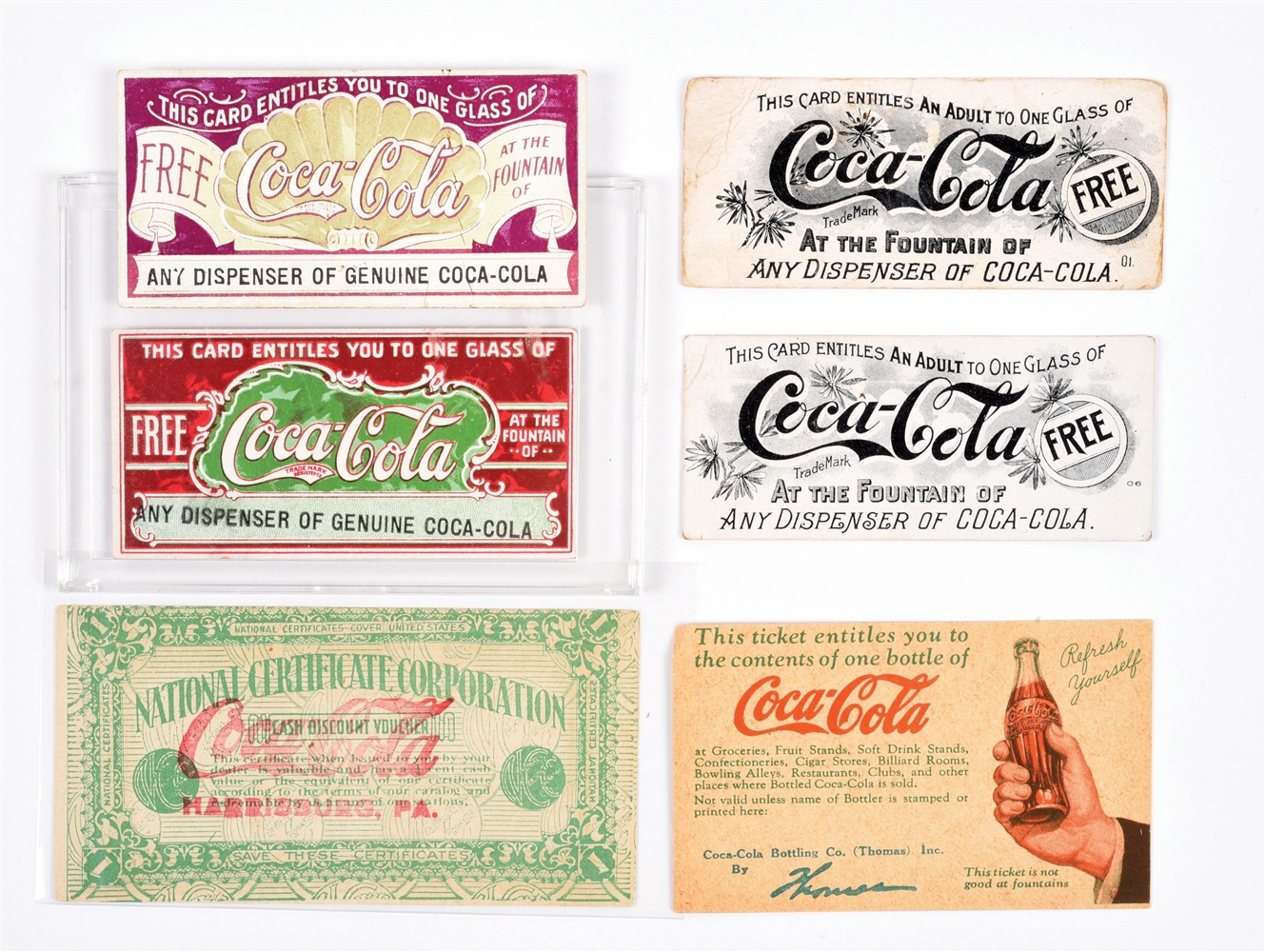 COLLECTION OF 6 EARLY COCA-COLA COUPON CARDS