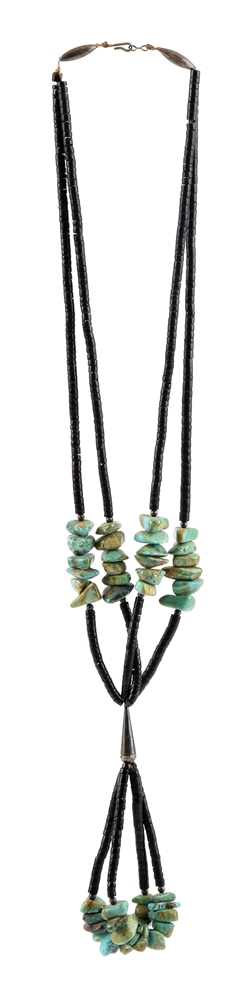 HEISHI BLACK BEAD NECKLACE W/ TURQUOISE NUGGETS