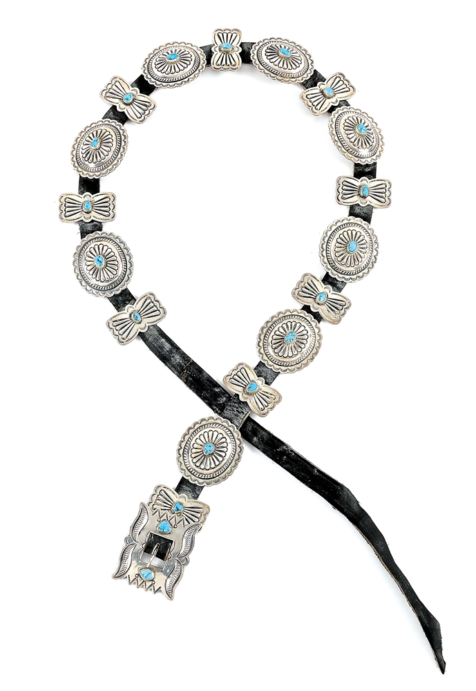 RAY FIERRO SILVER AND TURQUOISE CONCHO BELT