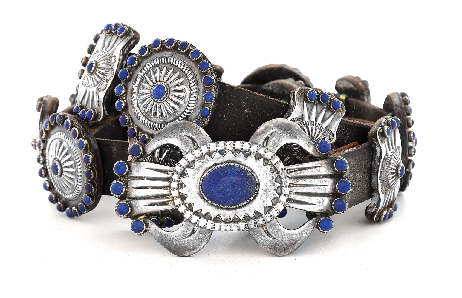 SOUTHWESTERN SILVER AND LAPIS CONCHO BELT