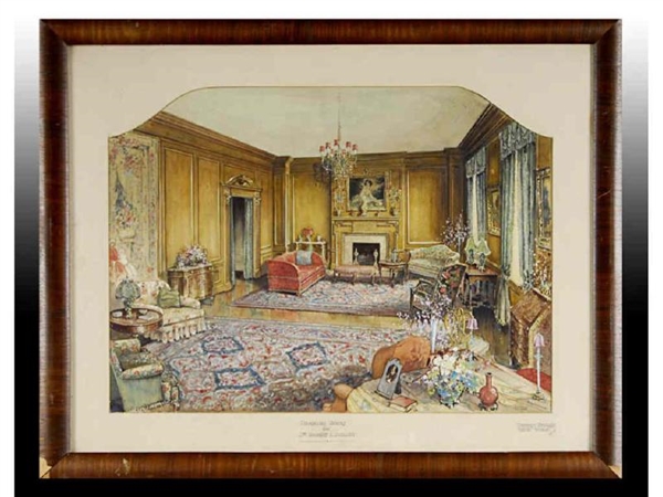 TIFFANY STUDIOS WATERCOLOR- DRAWING ROOM FOR DR. R