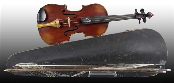 ANTIQUE WOOD VIOLIN WITH PEARL INLAY.             