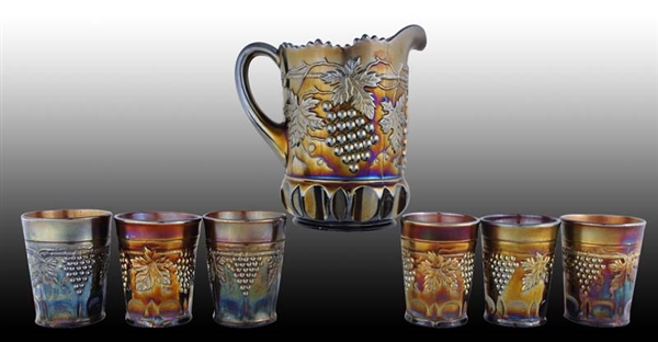 NORTHWOOD GRAPE & CABLE CARNIVAL GLASS PITCHER WIT