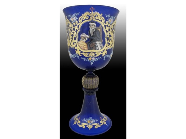 MOSER ENAMEL ON GLASS BLUE GOBLET.                