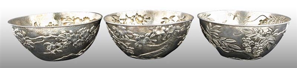 LOT OF 3: JAPANESE SILVER FLORAL BOWLS.           