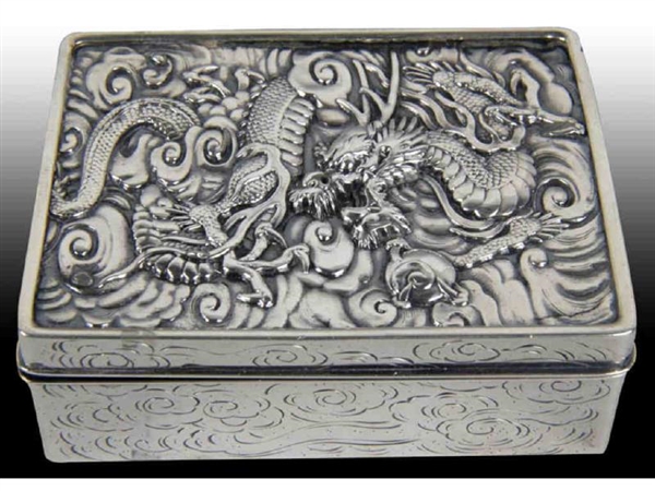 CHINESE SILVER BOX WITH HINGED LID.               