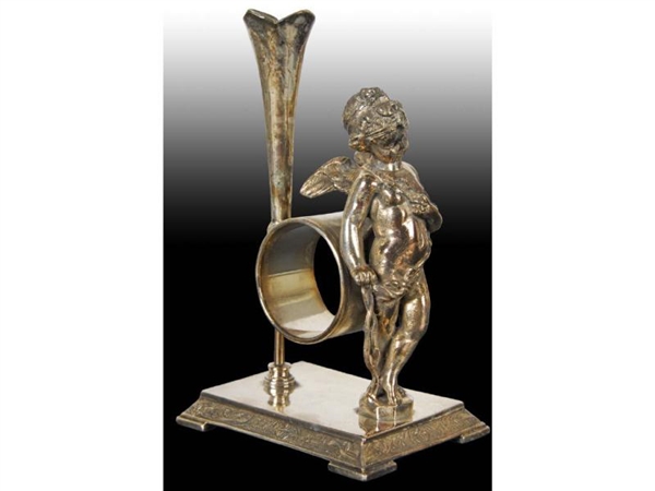 LARGE STANDING CUPID FIGURAL NAPKIN RING WITH BUD 