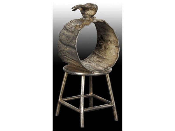 STOOL WITH LOG & SMALL BIRD FIGURAL NAPKIN RING.  