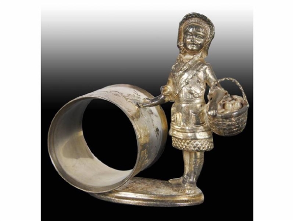 YOUNG GIRL WITH BASKET FIGURAL NAPKIN RING.       