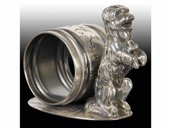 FLUFFY DOG ON HIND LEGS FIGURAL NAPKIN RING.      