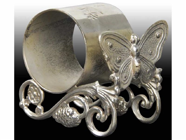 BUTTERFLY & SCROLL FIGURAL NAPKIN RING.           