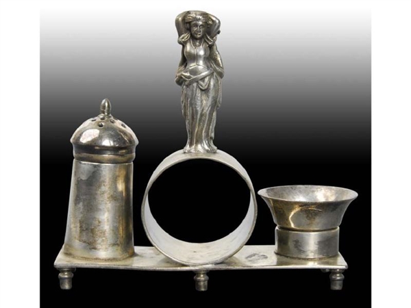 DRAPED WOMAN ATOP FIGURAL NAPKIN RING WITH SHAKER 