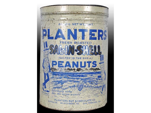 1930S 20-POUND PLANTERS SAL-IN-SHELL CAN.         