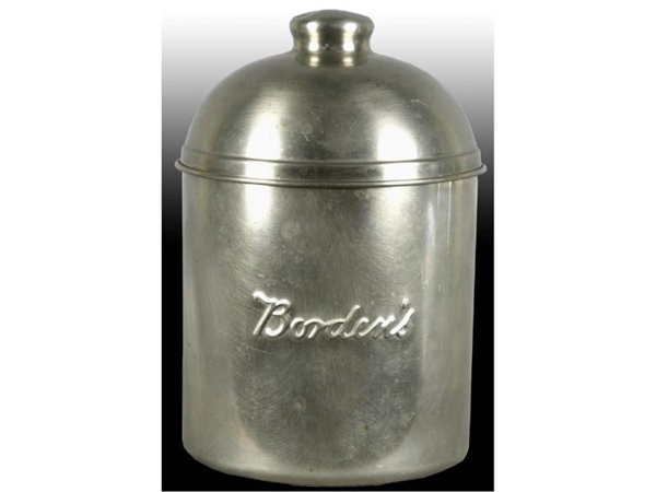 EMBOSSED STAINLESS STEEL BORDENS MALTED MILK CAN 