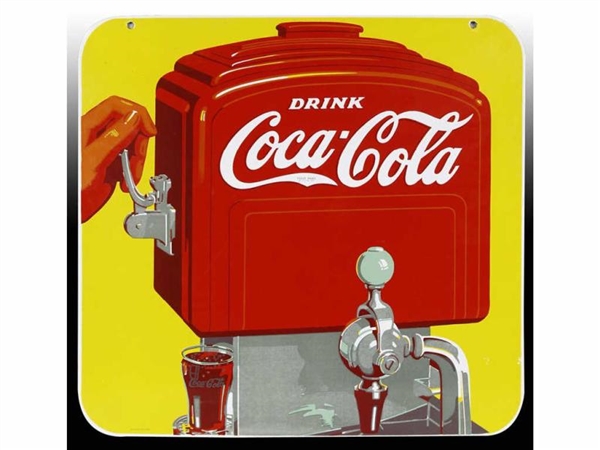 1940 COCA-COLA 2-SIDED PORCELAIN YELLOW DISPENSER 