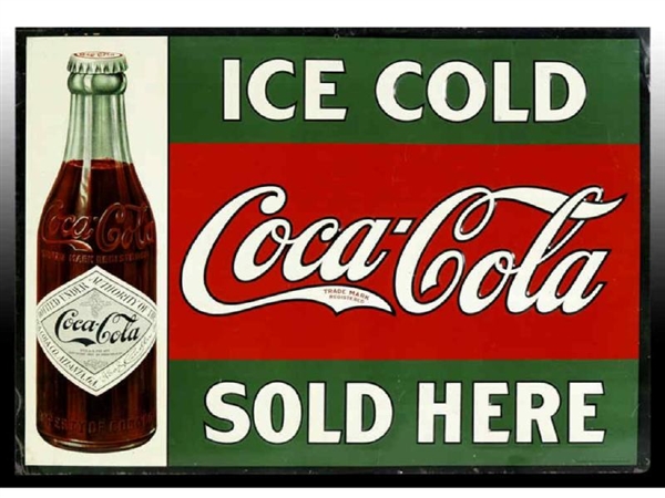 COCA-COLA EMBOSSED TIN STRAIGHT-SIDED BOTTLE SIGN 