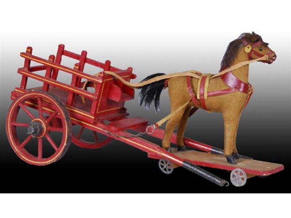 HORSE PULLING WAGON PULL-TOY WITH METAL WHEELS.   