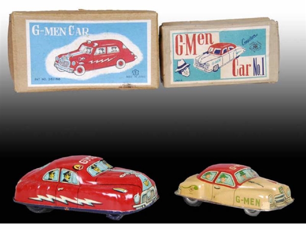 LOT OF 2: JAPANESE TIN FRICTION G-MEN TOY CARS WIT