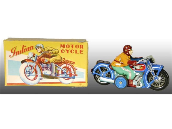 JAPANESE TIN FRICTION INDIAN MOTORCYCLE TOY WITH O