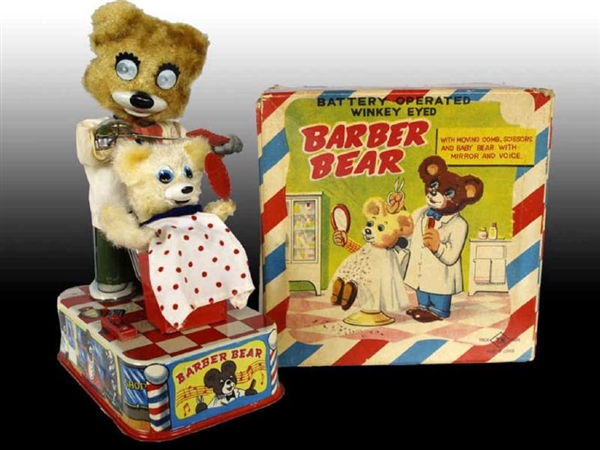 JAPANESE BATTERY-OPERATED BARBER BEAR WITH ORIGINA