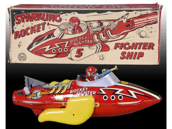 MARX TIN WIND-UP ROCKET FIGHTER TOY WITH ORIGINAL 