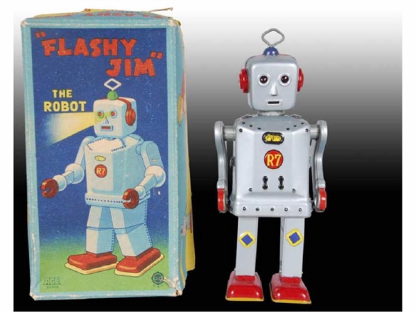 JAPANESE BATTERY-OPERATED FLASHY JIM TOY ROBOT WIT