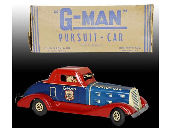 MARX TIN WIND-UP G-MAN TOY PURSUIT CAR WITH ORIGIN