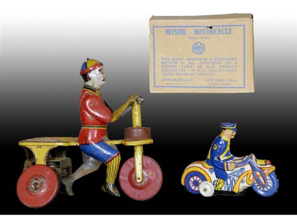 LOT OF 2: TIN AMERICAN CYCLE TOYS.                