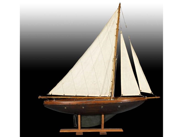WOOD MODEL AMERICAN MADE SAILBOAT WITH STAND.     