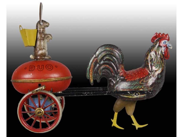 GERMAN TIN WIND-UP LEHMANN ROOSTER & RABBIT DUO TO