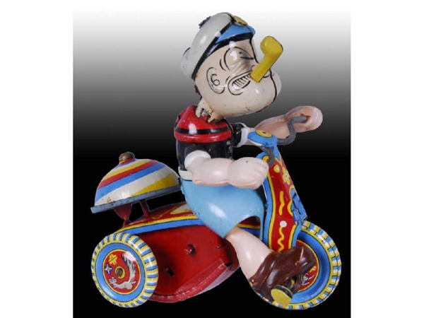 LINEMAR TIN WIND-UP POPEYE ON TRICYCLE TOY.       