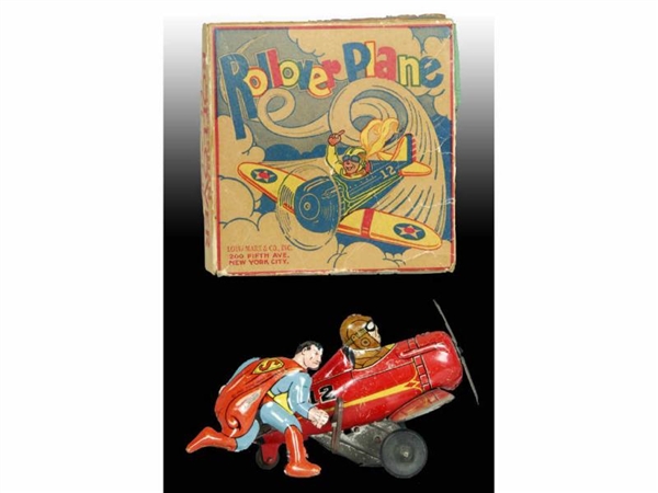 MARX TIN WIND-UP SUPERMAN TOY ROLLOVER PLANE WITH 