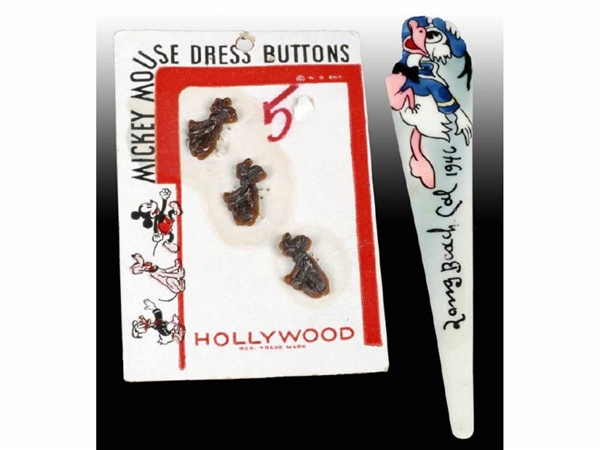 MICKEY MOUSE PLUTO BUTTONS ON ORIGINAL PACKAGING  