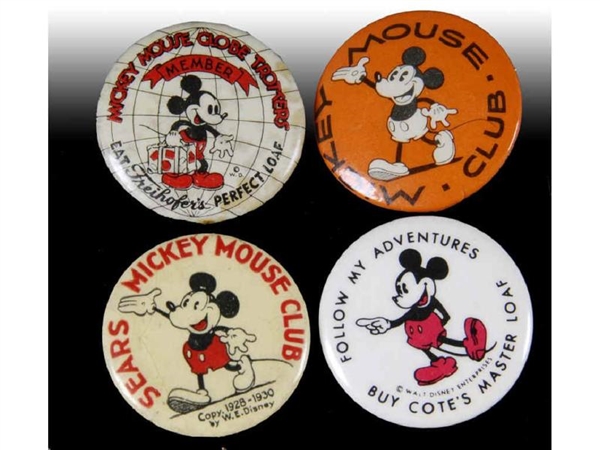 LOT OF 4: DISNEY MICKEY MOUSE PINBACK BUTTONS.    