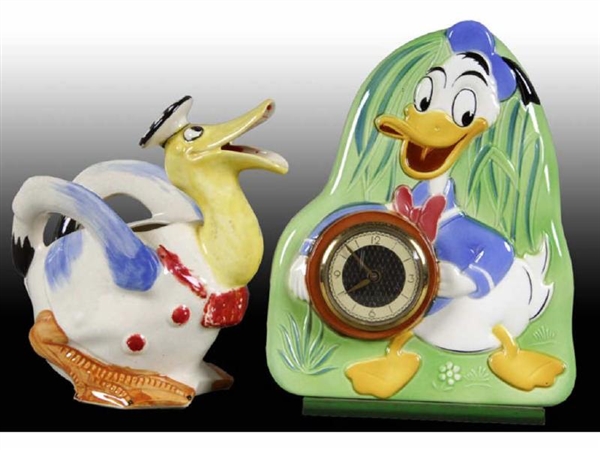 LOT OF 2: DISNEY DONALD DUCK CLOCK AND PITCHER.   