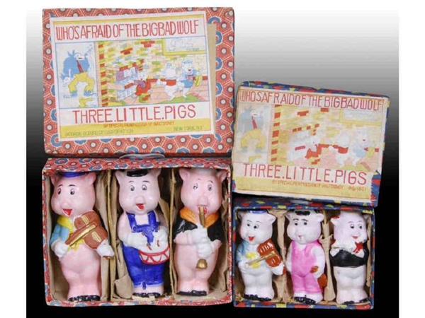 LOT OF 2: SETS OF THREE LITTLE PIGS BISQUE        