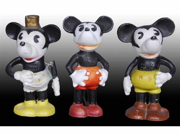 LOT OF 3: BISQUE MICKEY MOUSE WALT DISNEY FIGURES.