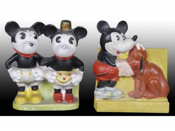 LOT OF 2: BISQUE MICKEY MOUSE TOOTHBRUSH HOLDERS. 