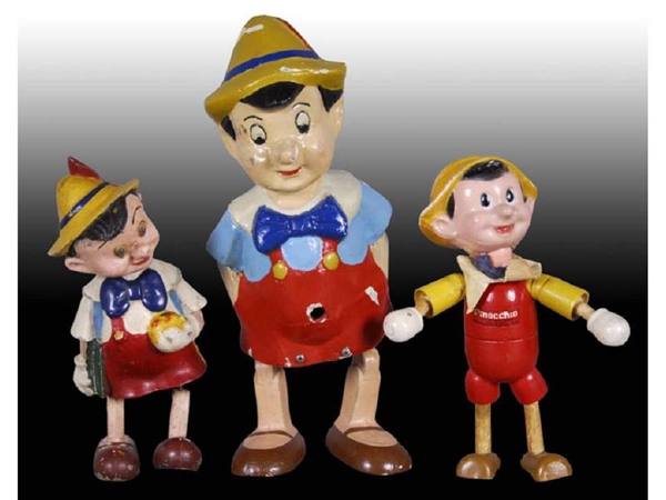 LOT OF 3: WOOD AND COMPOSITION PINOCCHIO DOLLS WI 