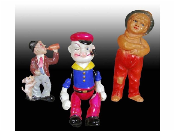 LOT OF 3: CELLULOID CHARACTER FIGURES.            