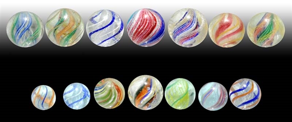 LOT OF 14: SWIRL MARBLES.                         
