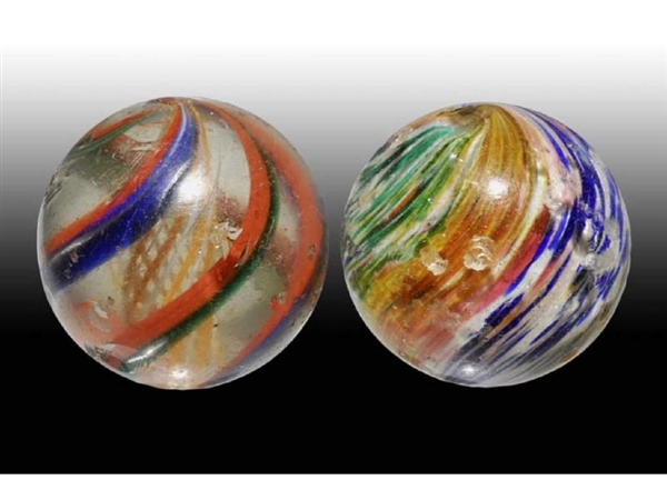 LOT OF 2: LARGE MULTICOLOR SWIRL MARBLES.         