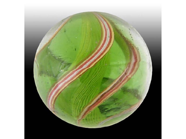 CASED WITH CLEAR & GREEN GLASS LATTICINO MARBLE.  